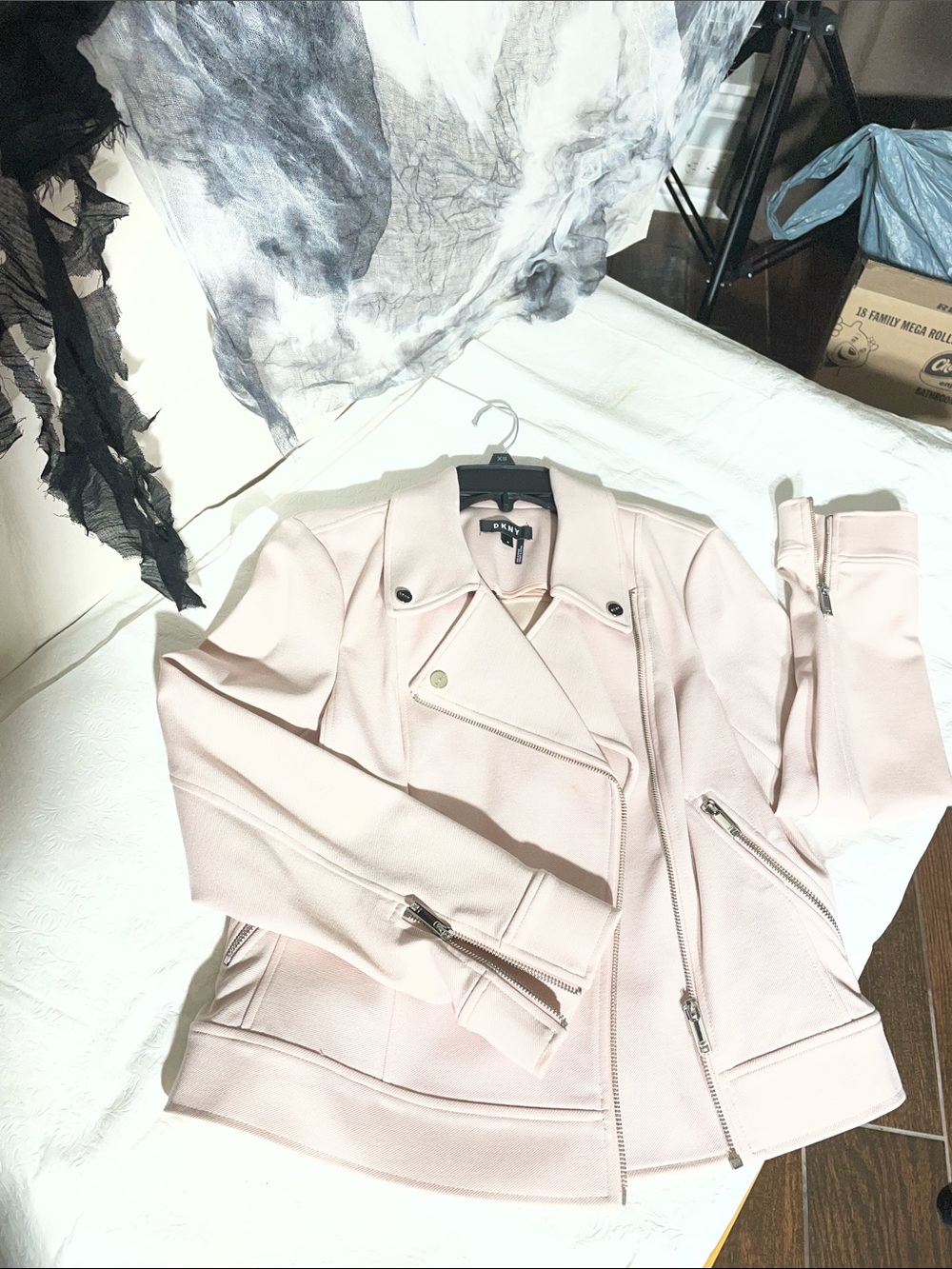 DKNY Pale Pink Moto Jacket with Silver Hardware